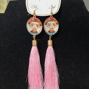 Artistic Pink Tassel Earrings